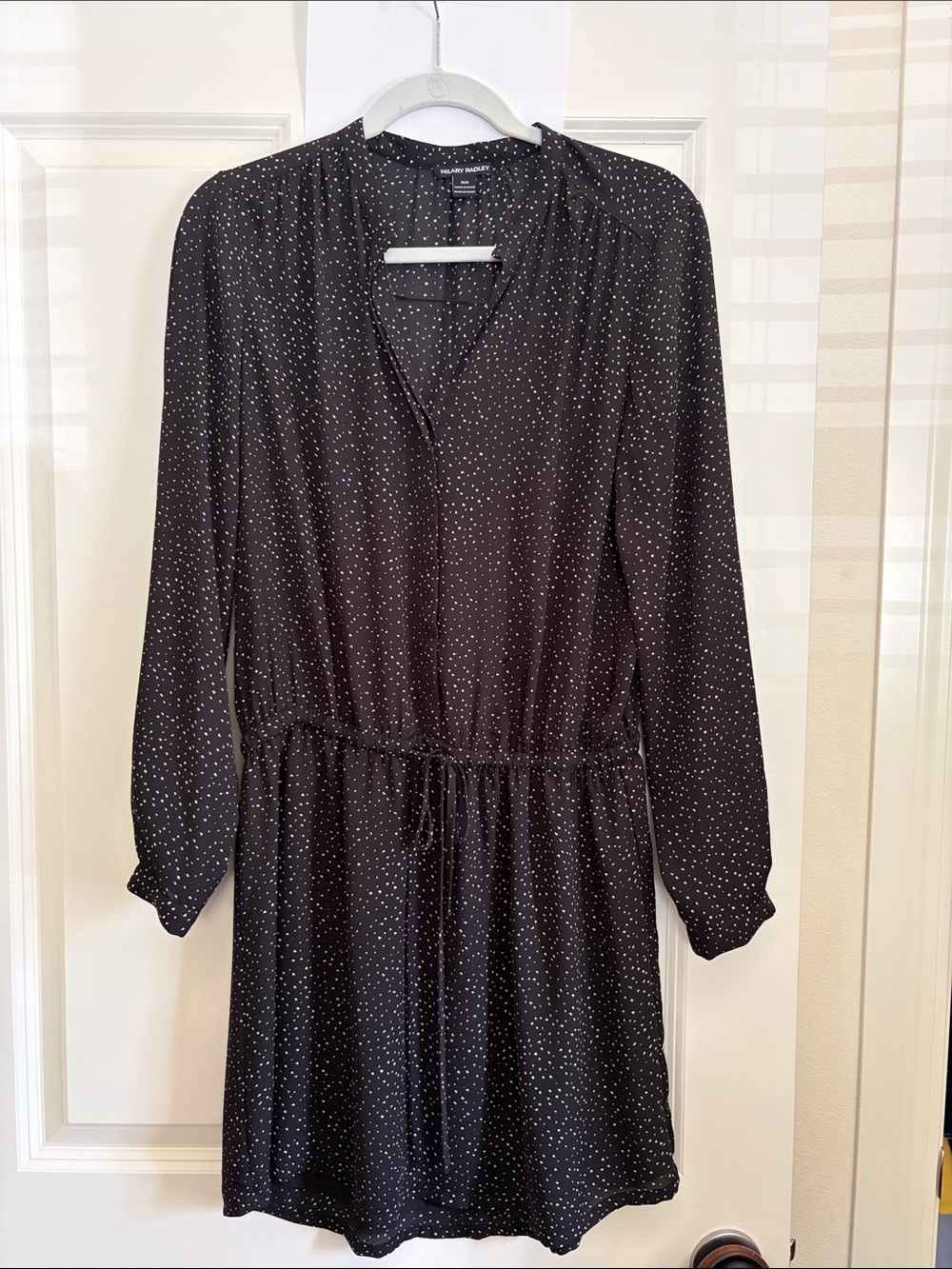 Hilary Radley Black Long-Sleeve Drawstring Waist Polka Dot Dress